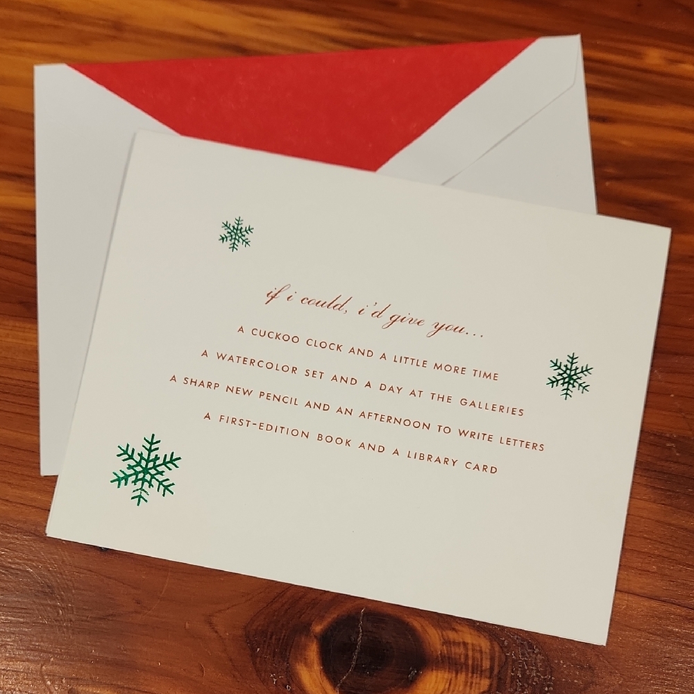 Kate Spade Cream Holiday Card Set with Green Snowflakes - 12